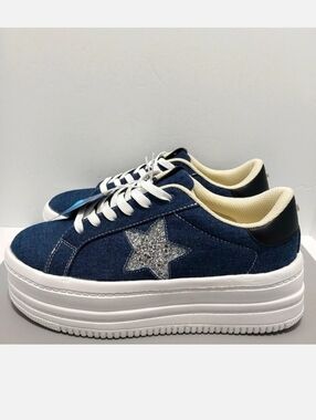 Belos Denim & Glitter Star Platform Sneakers, NWT, Size 9| EUR 40‎
